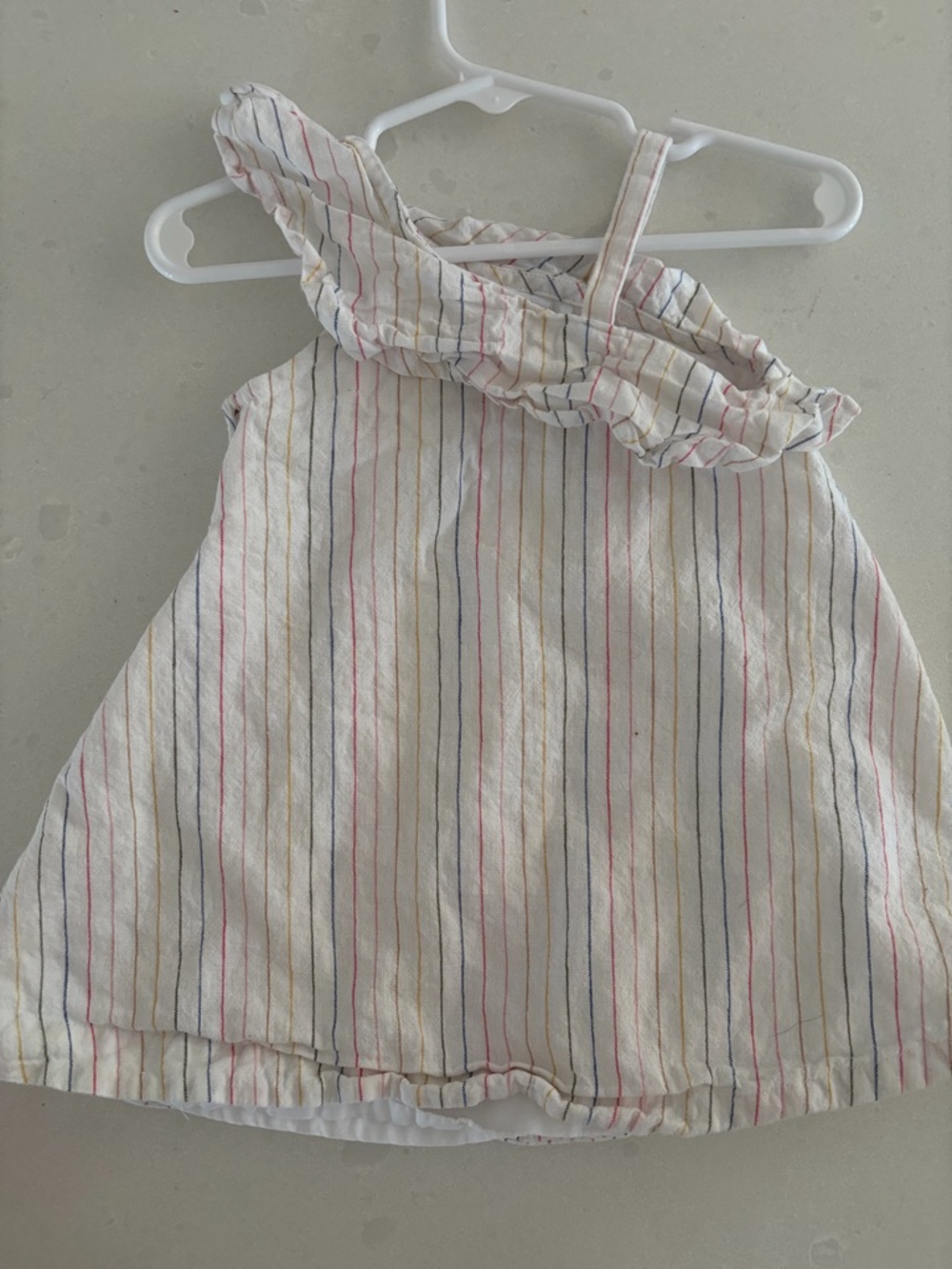 Girls' White Multicolor Stripe One-Shoulder Dress - 12-18m